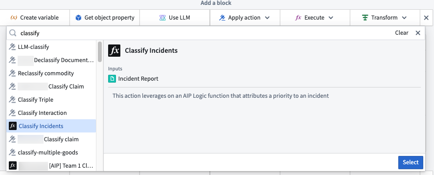 「Apply action」block。