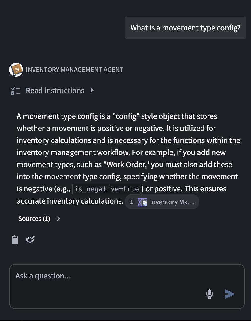 First AIP Chatbot Response.