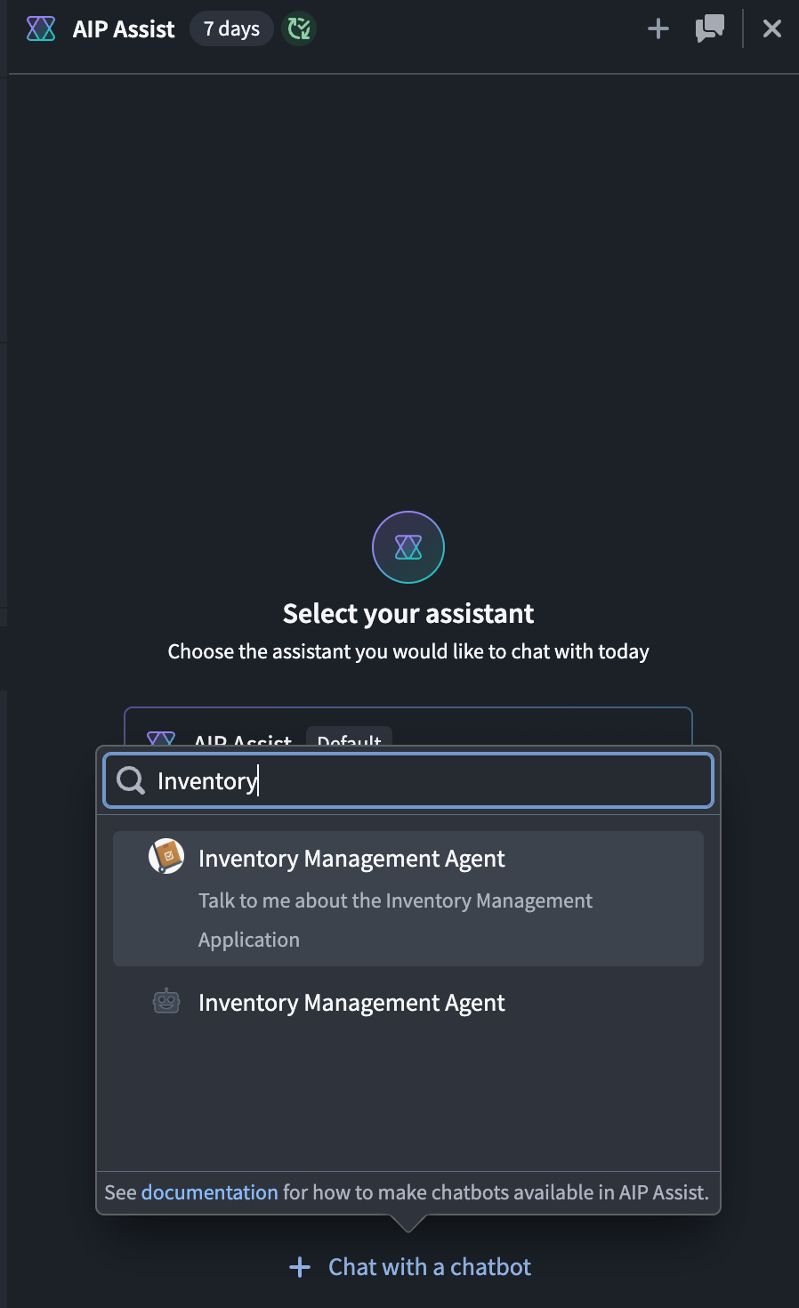 Select AIP Chatbot from Modes selector.