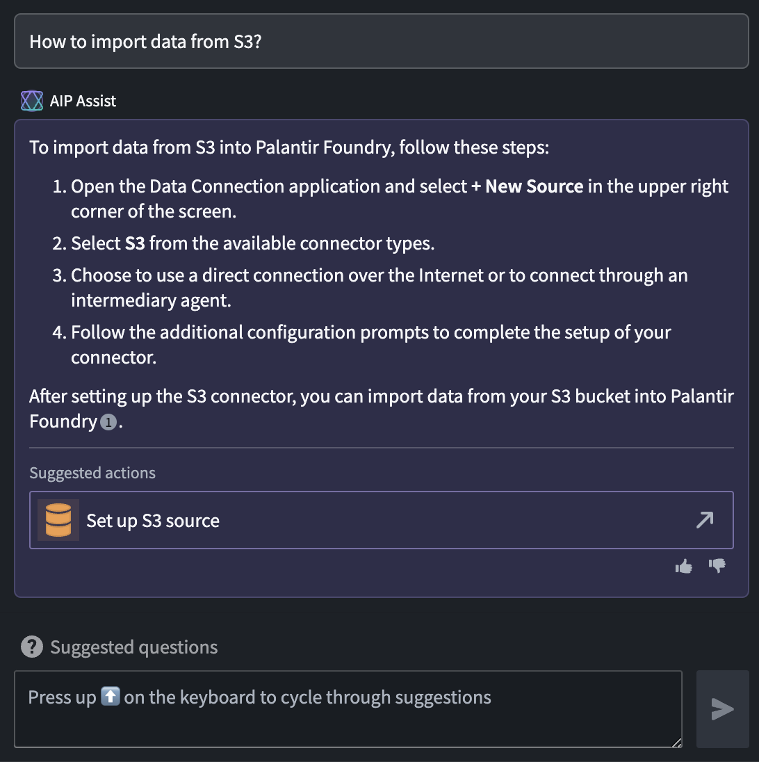 Example suggested action in AIP Assist