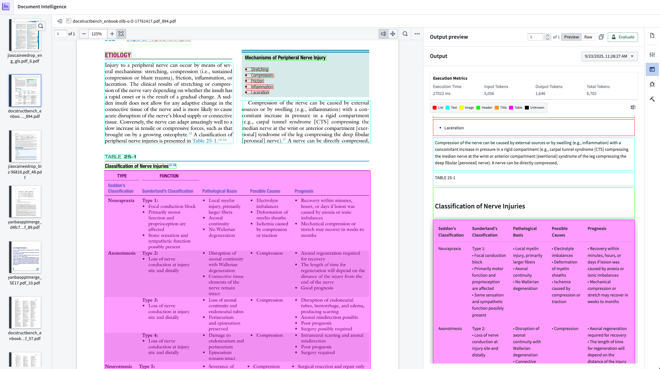 一个在 Document Intelligence 中抽取文档的示例,使用边界框(bounding box)标出不同的抽取区域。