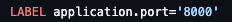 Dockerfile 中 application.port 标签设置为 8000。