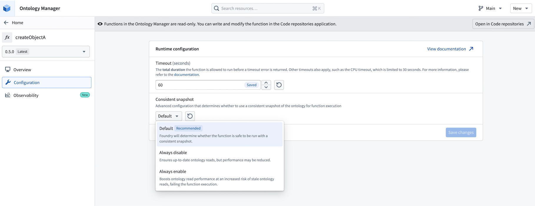 在 Ontology Manager 中管理函数运行时配置