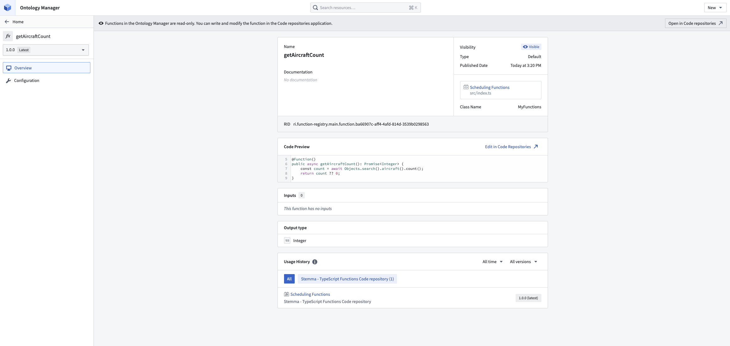 在 Ontology Manager 中查看函数概览