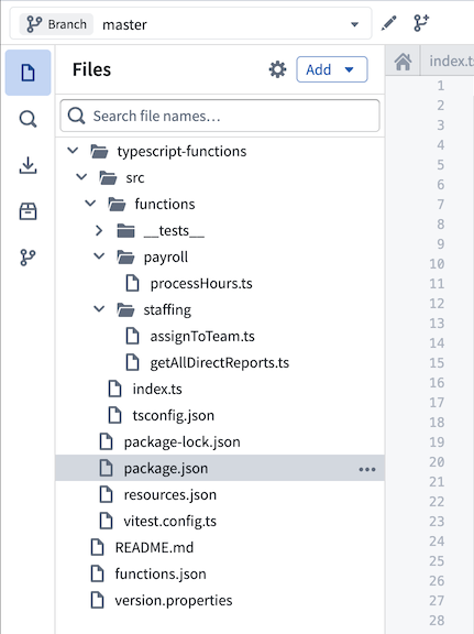 TypeScript v2 函数的示例文件夹结构。
