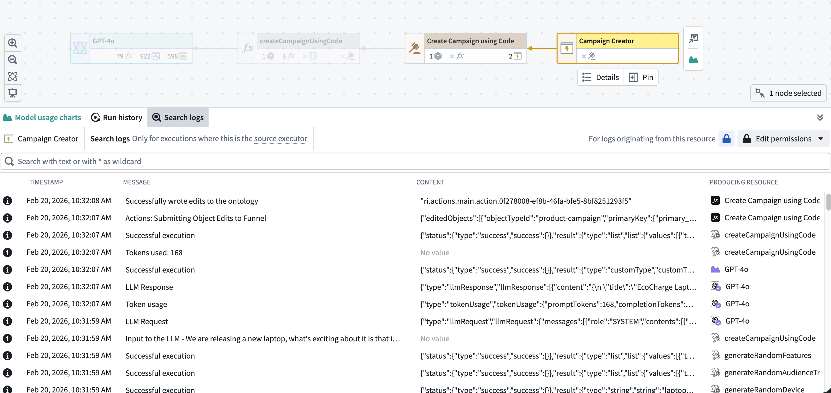 在 Workflow Lineage 中跨日志搜索。