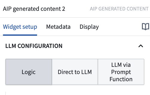 AIP generated content widget 配置选项。