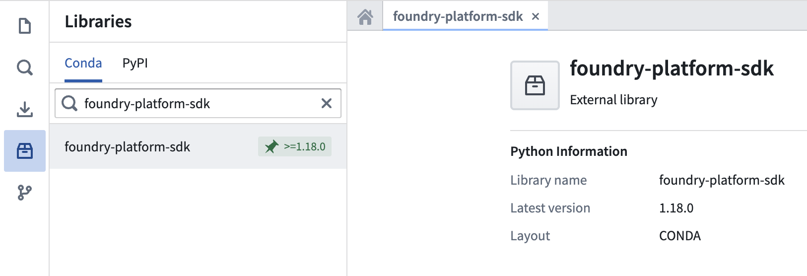 Libraries 搜索面板,正在搜索 Python 版 platform SDK。