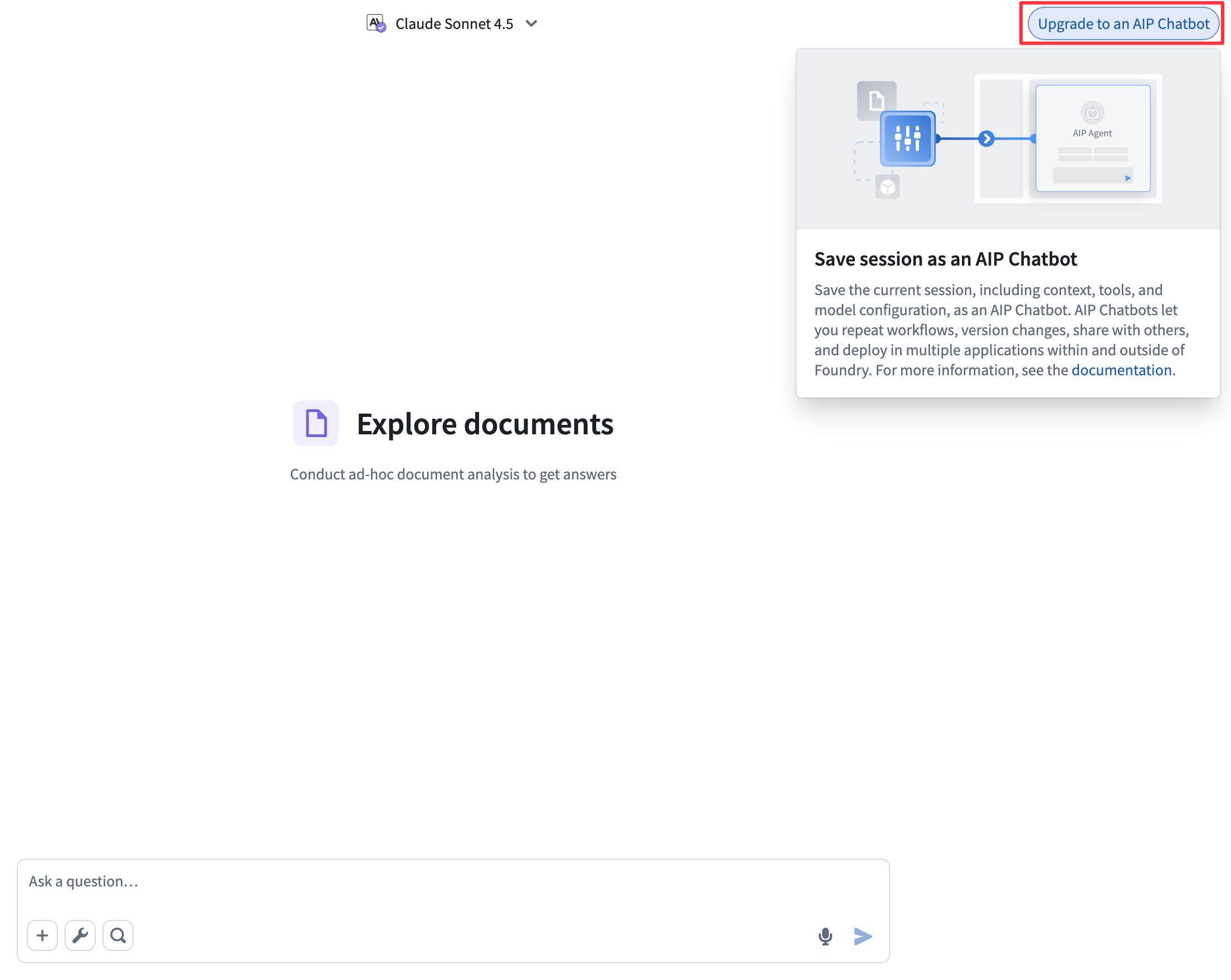 通过选择 'Upgrade to an AIP Chatbot' 将 thread 配置升级为 chatbot。